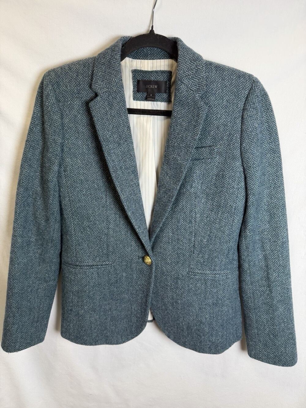 J.Crew Women’s Herringbone Blazer 100% Moon England Luxury Fabric Wool Sz 6 Teal